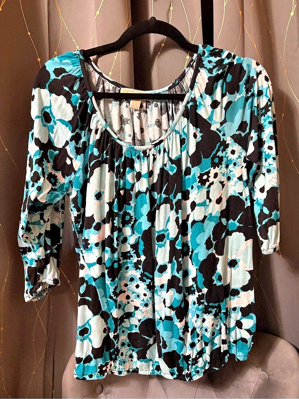 Michael Kors Floral Blouse in Blue & Black Size Medium Like New